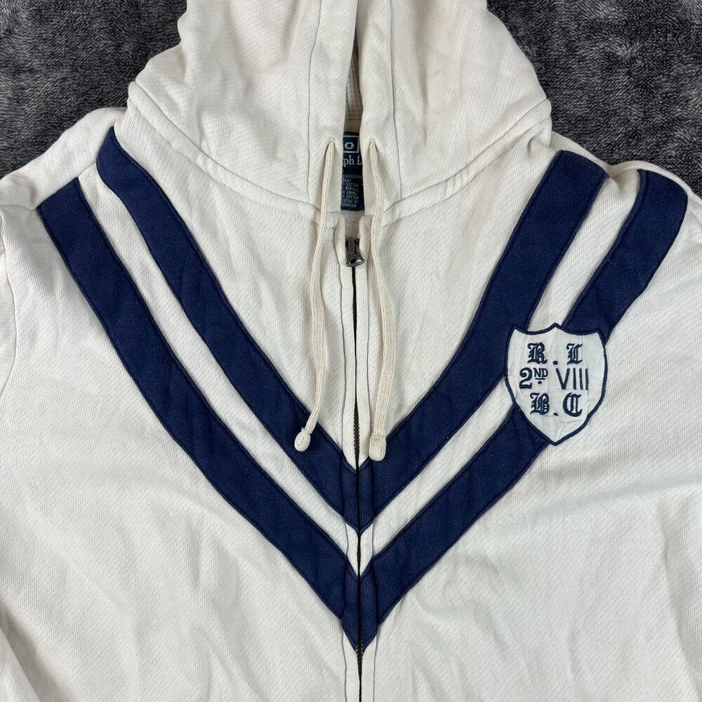 Vtg Polo Ralph Lauren Cricket Full Zip Jacket Crest White Waffle Hoodie XL - Picture 2 of 12
